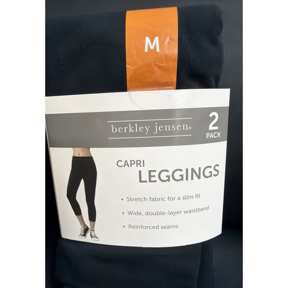 Berkley Jensen Women's Capri Leggings 2-Pack, Black/Grey, Size Medium
